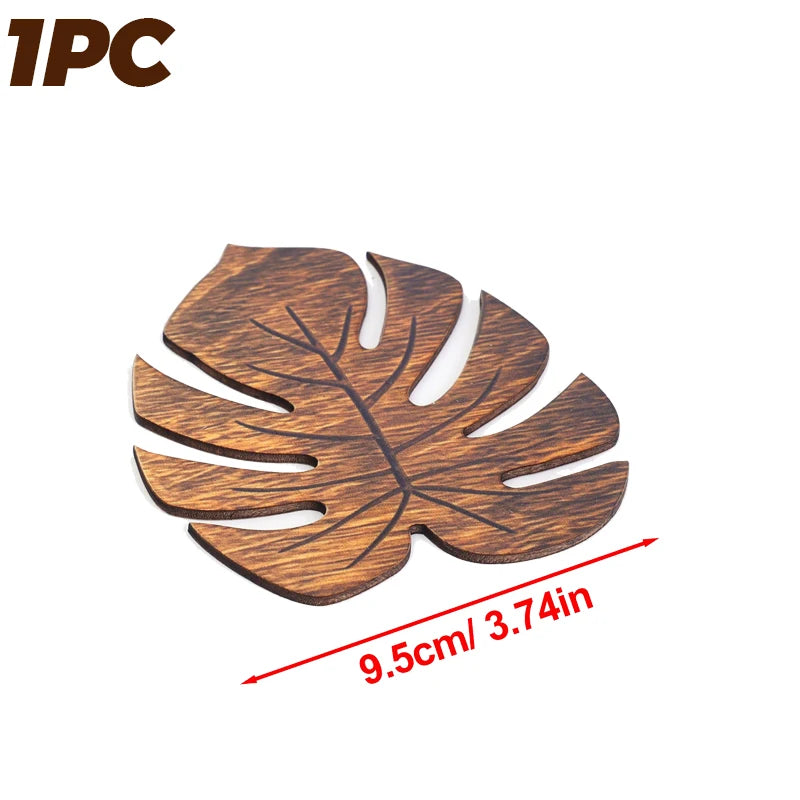Wooden Monstera Leaf Coasters Heat Resistant Rustic Table