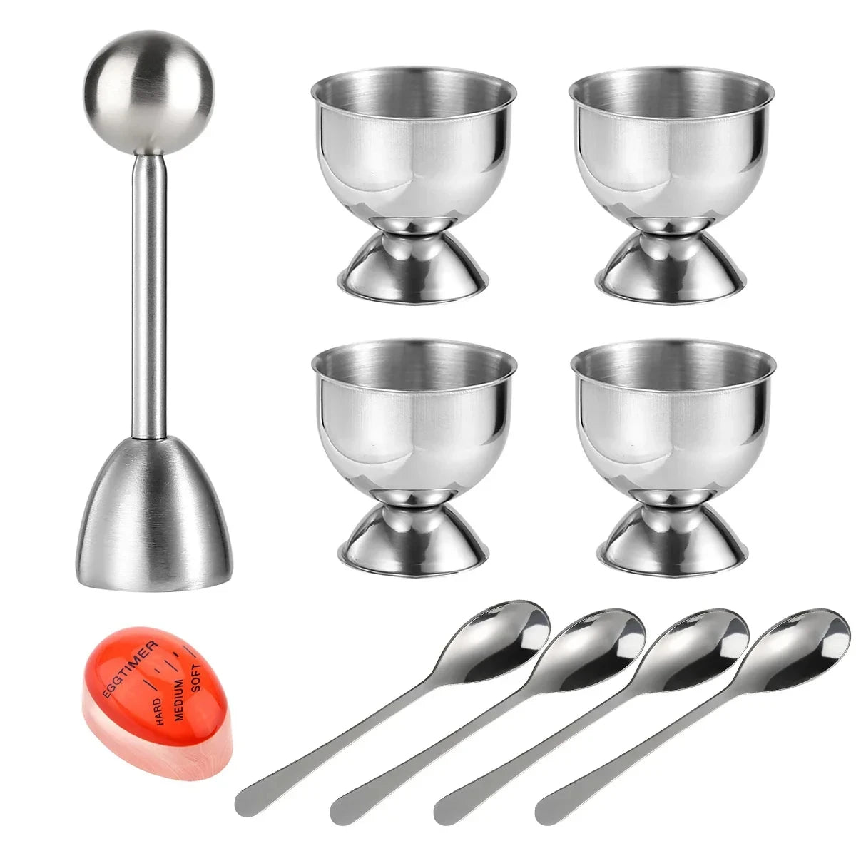 Stainless Steel Egg Opener Set With Tray Spoons
