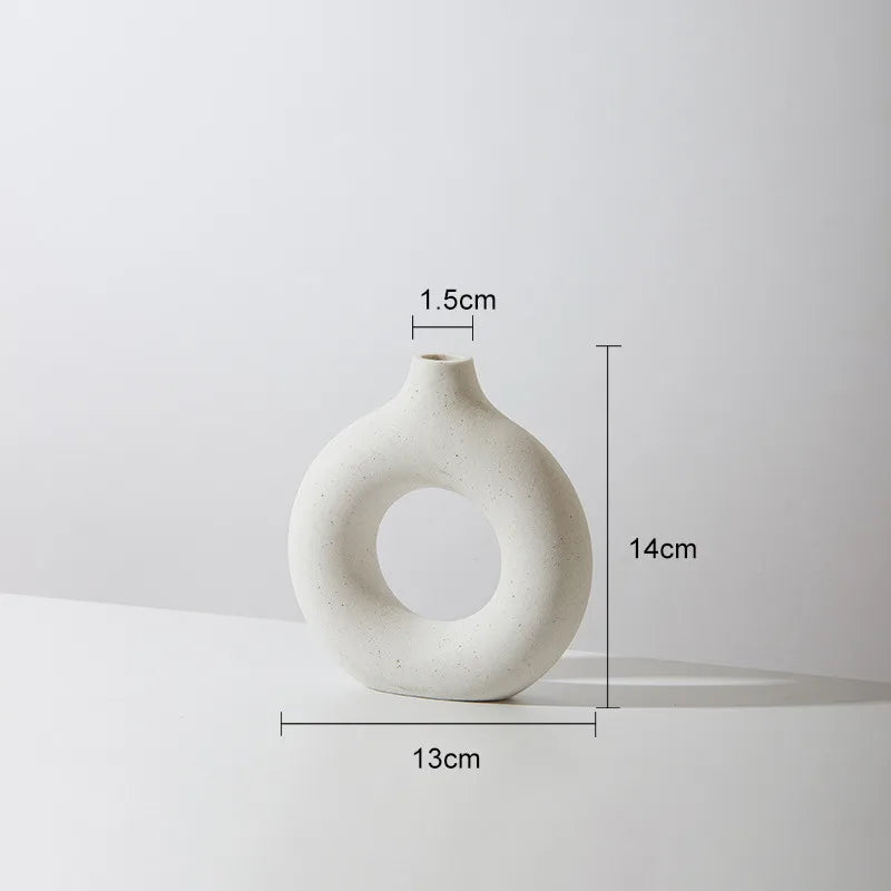 Nordic Circular Hollow Ceramic Donut Vase Home Decor