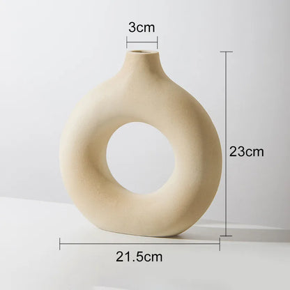 Nordic Circular Hollow Ceramic Donut Vase Home Decor