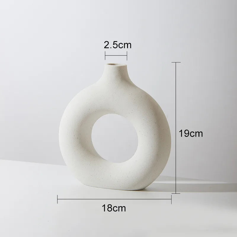 Nordic Circular Hollow Ceramic Donut Vase Home Decor