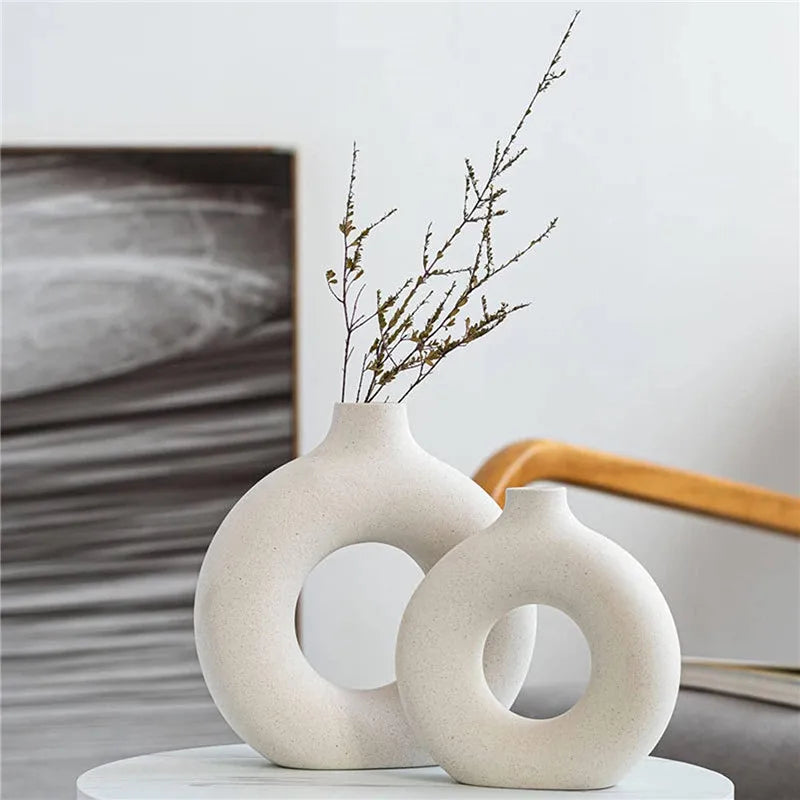 Nordic Circular Hollow Ceramic Donut Vase Home Decor