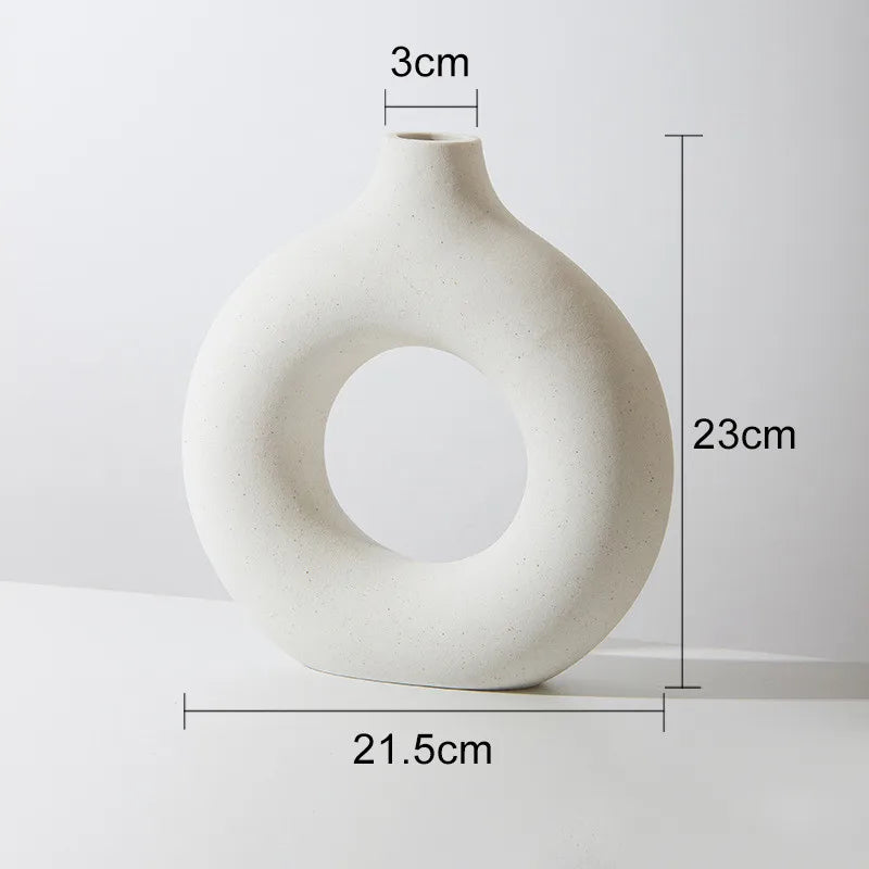 Nordic Circular Hollow Ceramic Donut Vase Home Decor