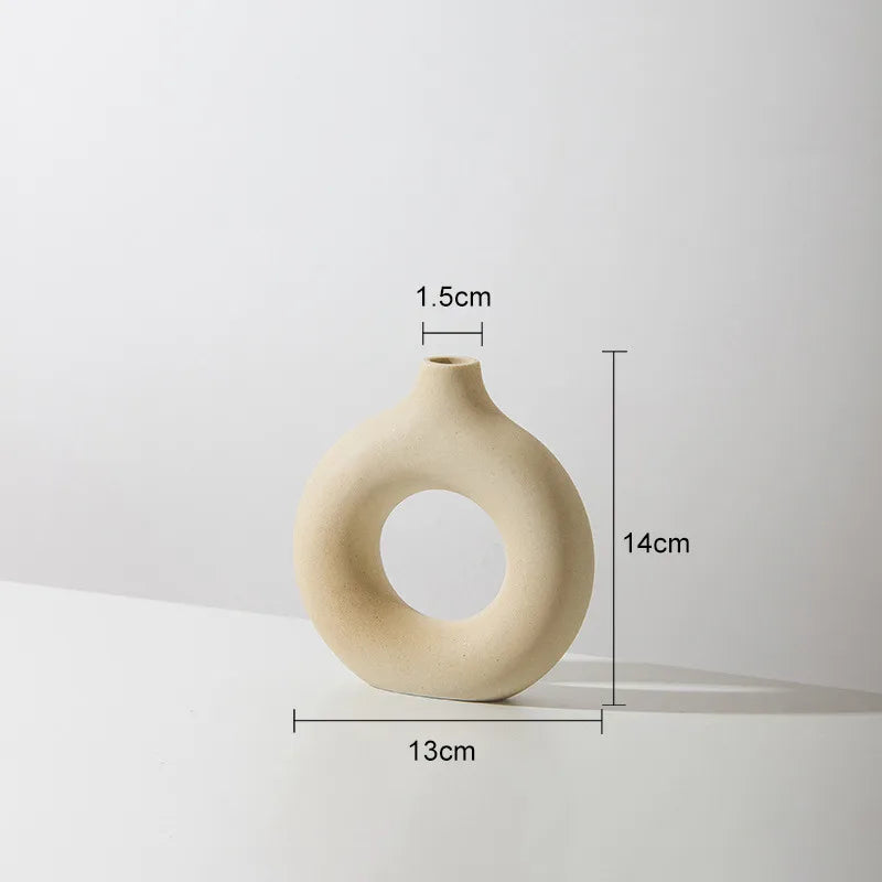 Nordic Circular Hollow Ceramic Donut Vase Home Decor