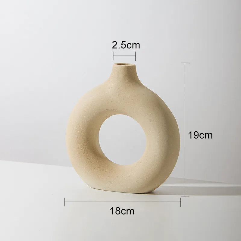 Nordic Circular Hollow Ceramic Donut Vase Home Decor