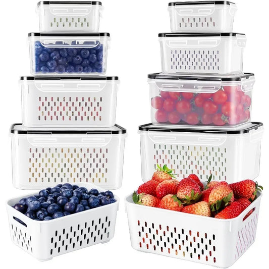 Fridge Food Storage Containers With Lids Strainer Set