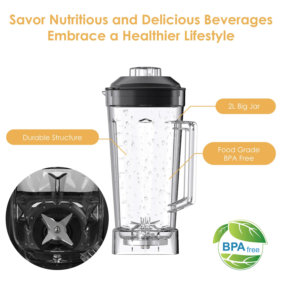 3HP 2200W Heavy Duty BPA Free Blender Mixer
