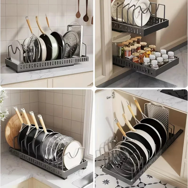 Pull Out Cabinet Organizer With Adjustable Dividers For Cookware