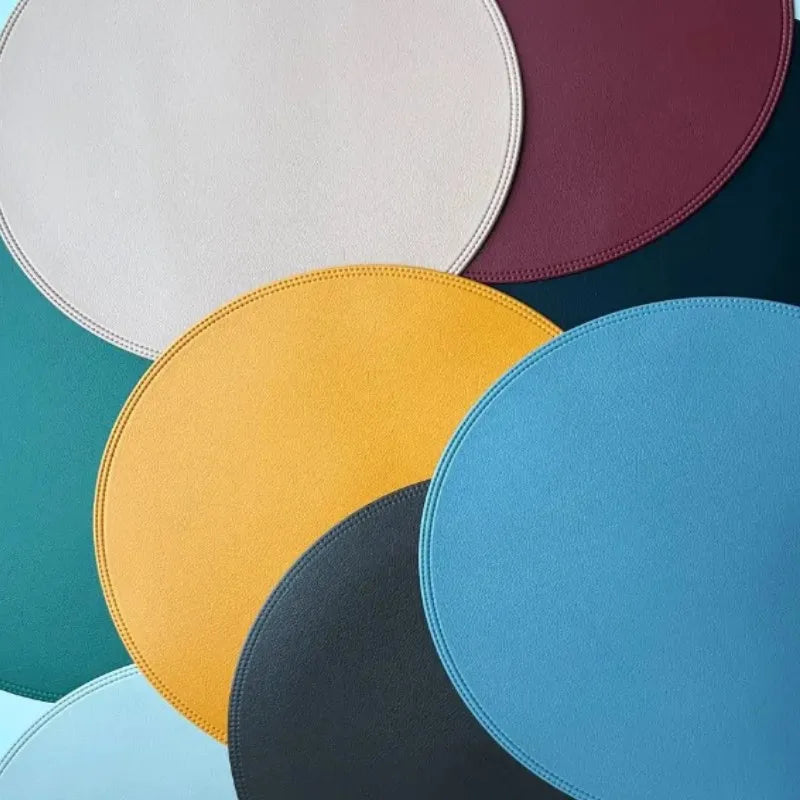 Round Cream Faux Leather Washable Dining Table Placemats