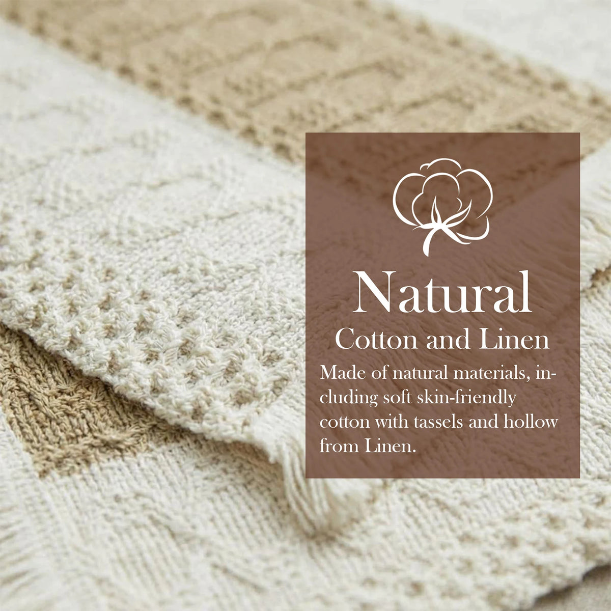 12PCS Beige Cotton Linen Tassel Placemats For Dining