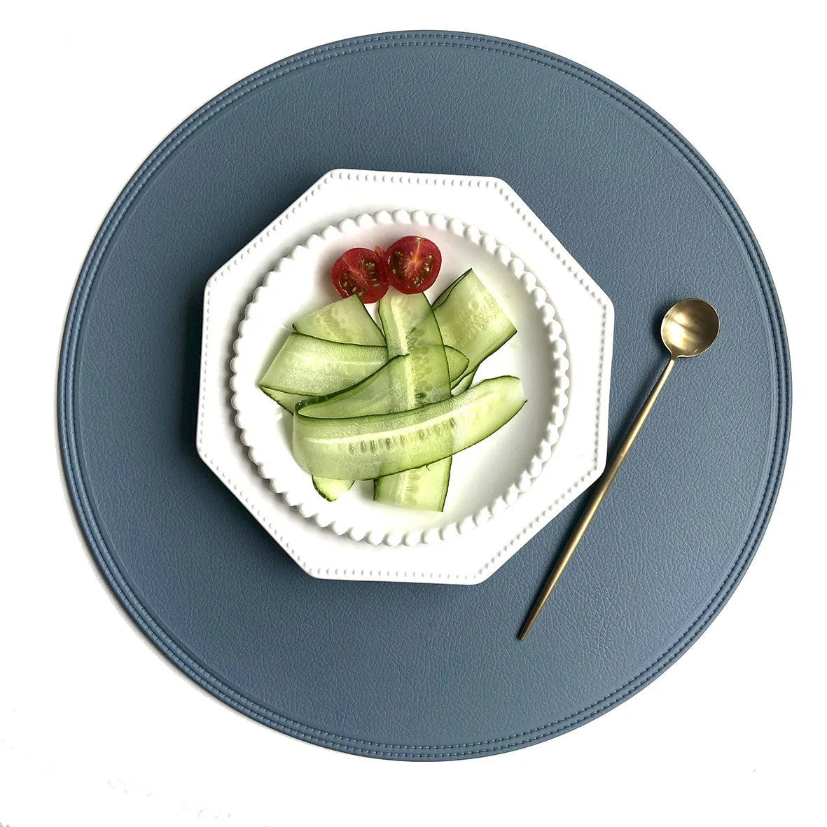 Round Cream Faux Leather Washable Dining Table Placemats