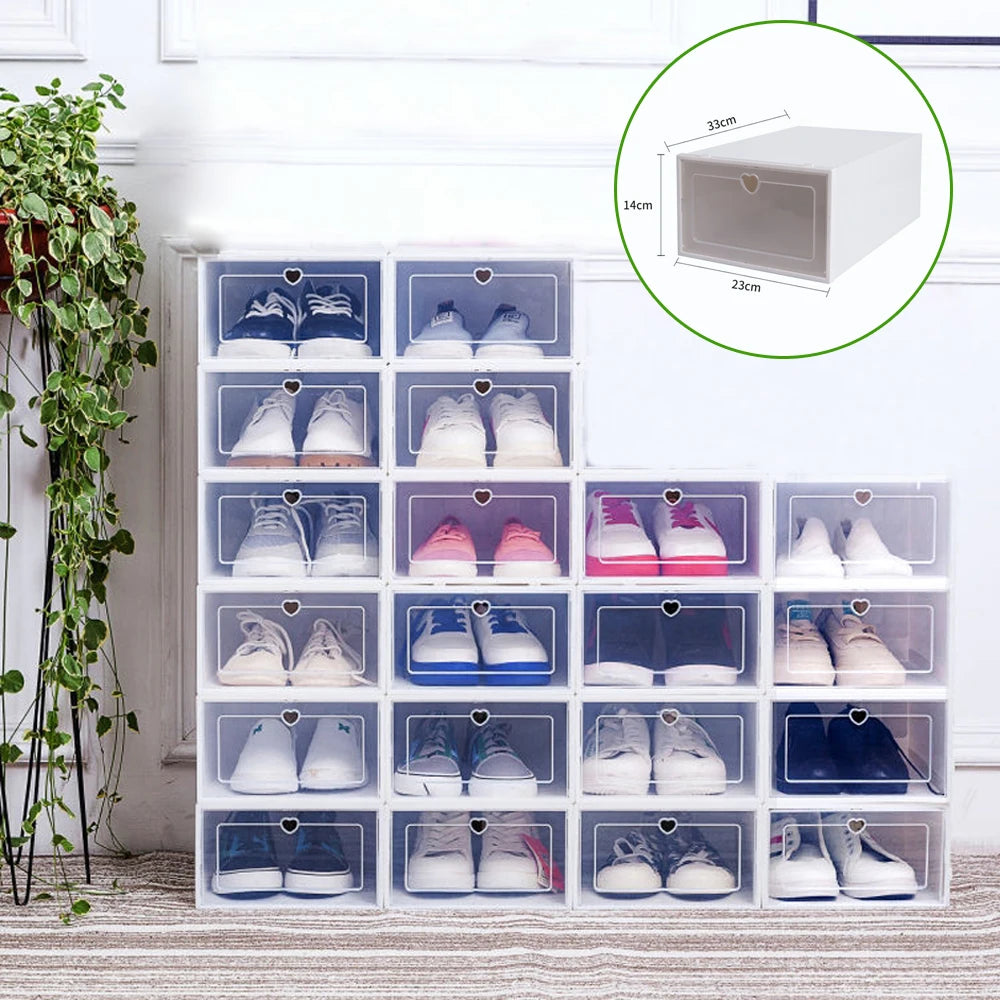 20PCS Foldable Clear Shoe Boxes Stackable Storage Organizer