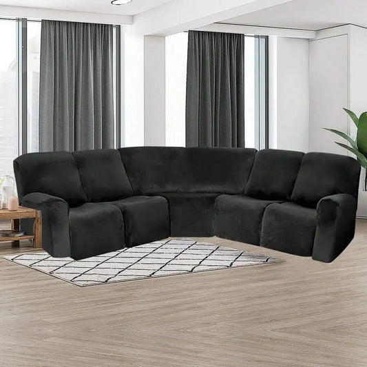 5-Seater L Shape Sofa Cover Velvet Stretch Recliner Corner Sofa Couch Covers Curved Shape Sectional Sofa Lounge Couch Slipcover For Living Room