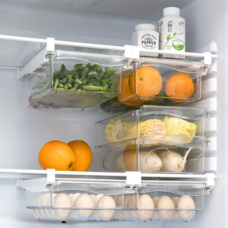 Adjustable Clear Plastic Fridge Drawer Organizer Pull Out