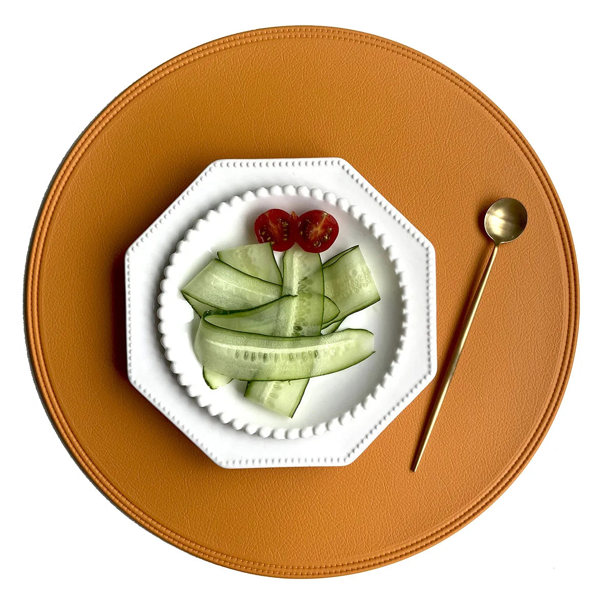 Round Cream Faux Leather Washable Dining Table Placemats