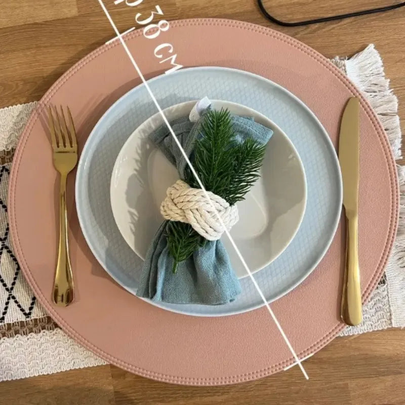 Round Cream Faux Leather Washable Dining Table Placemats
