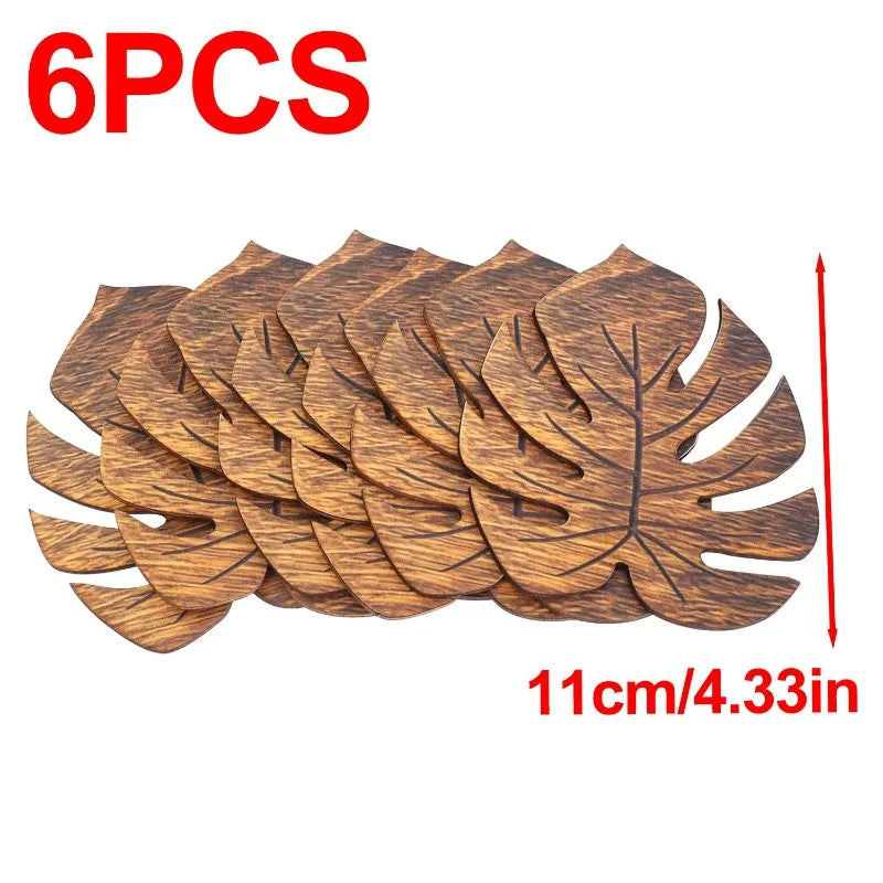 Wooden Monstera Leaf Coasters Heat Resistant Rustic Table