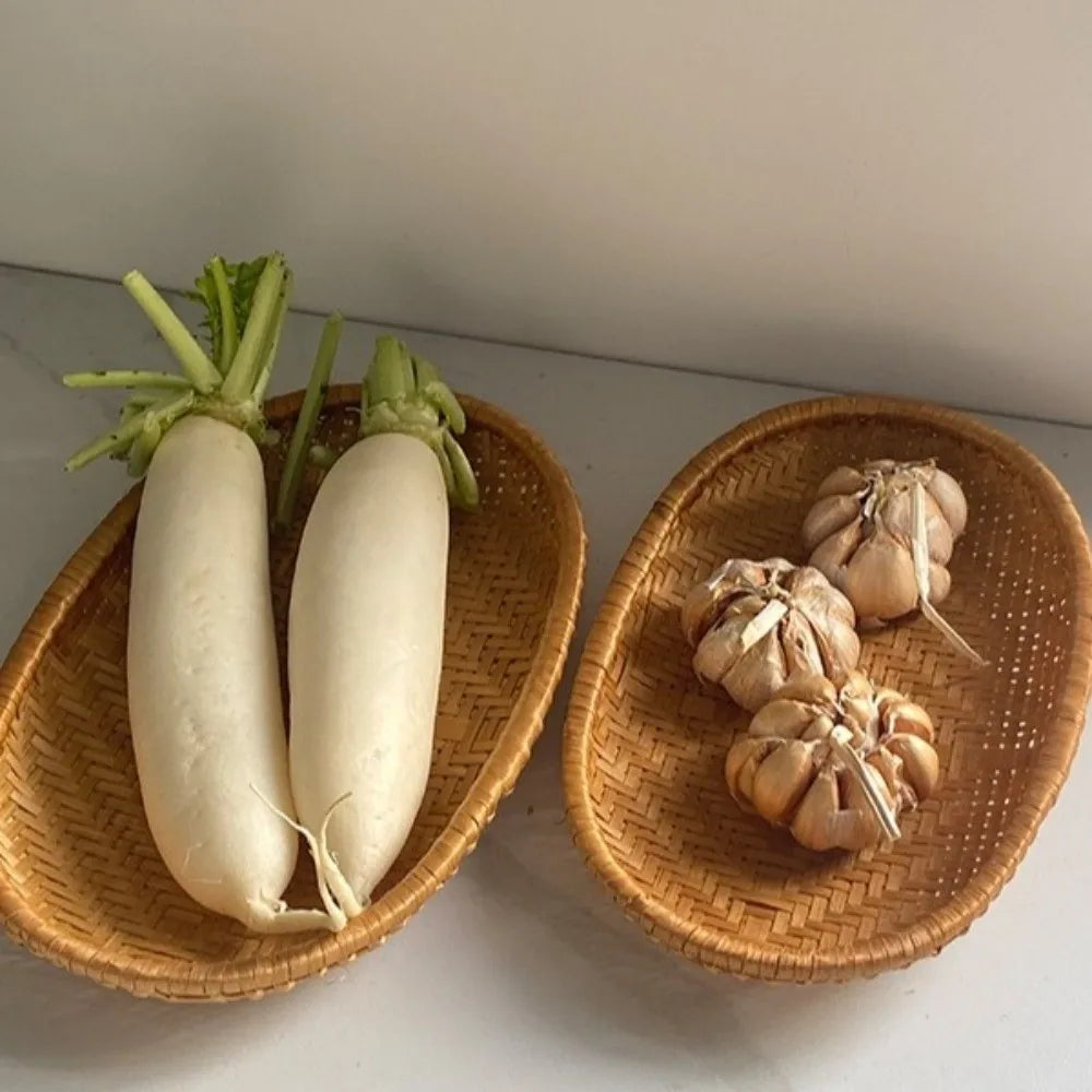 Oval Rattan Storage Basket Handmade Woven Fruit Bread