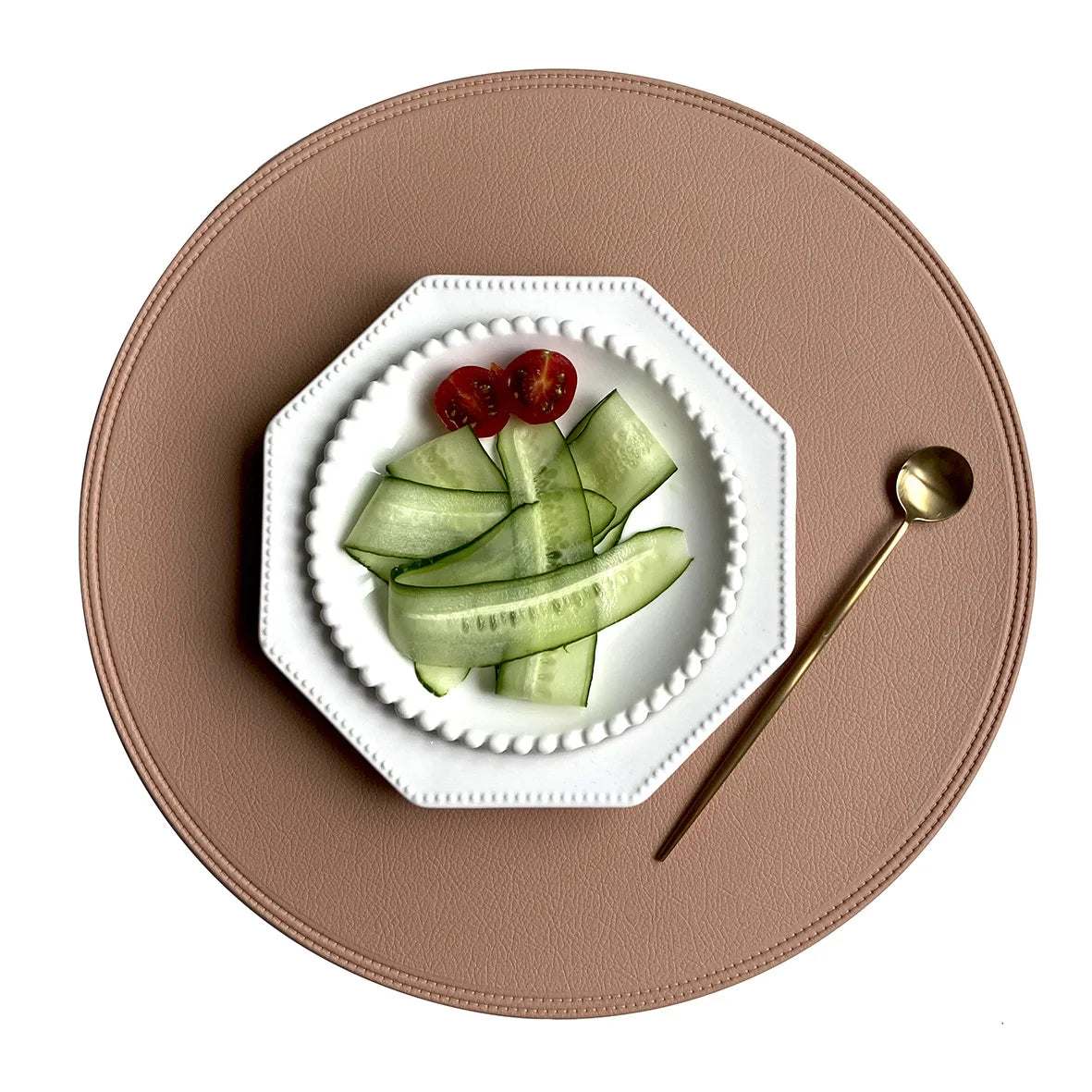 Round Cream Faux Leather Washable Dining Table Placemats