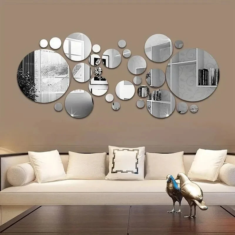 26PCS 3D Acrylic Round Mirror Wall Stickers Decor