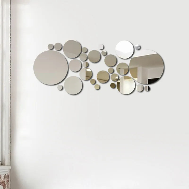 26PCS 3D Acrylic Round Mirror Wall Stickers Decor
