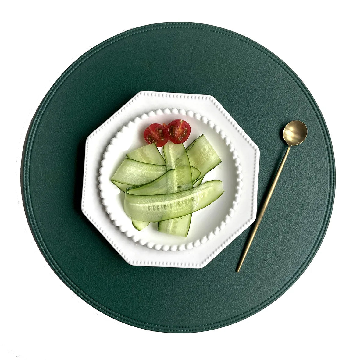 Round Cream Faux Leather Washable Dining Table Placemats