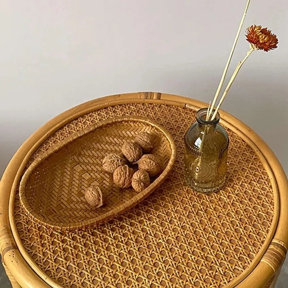 Oval Rattan Storage Basket Handmade Woven Fruit Bread