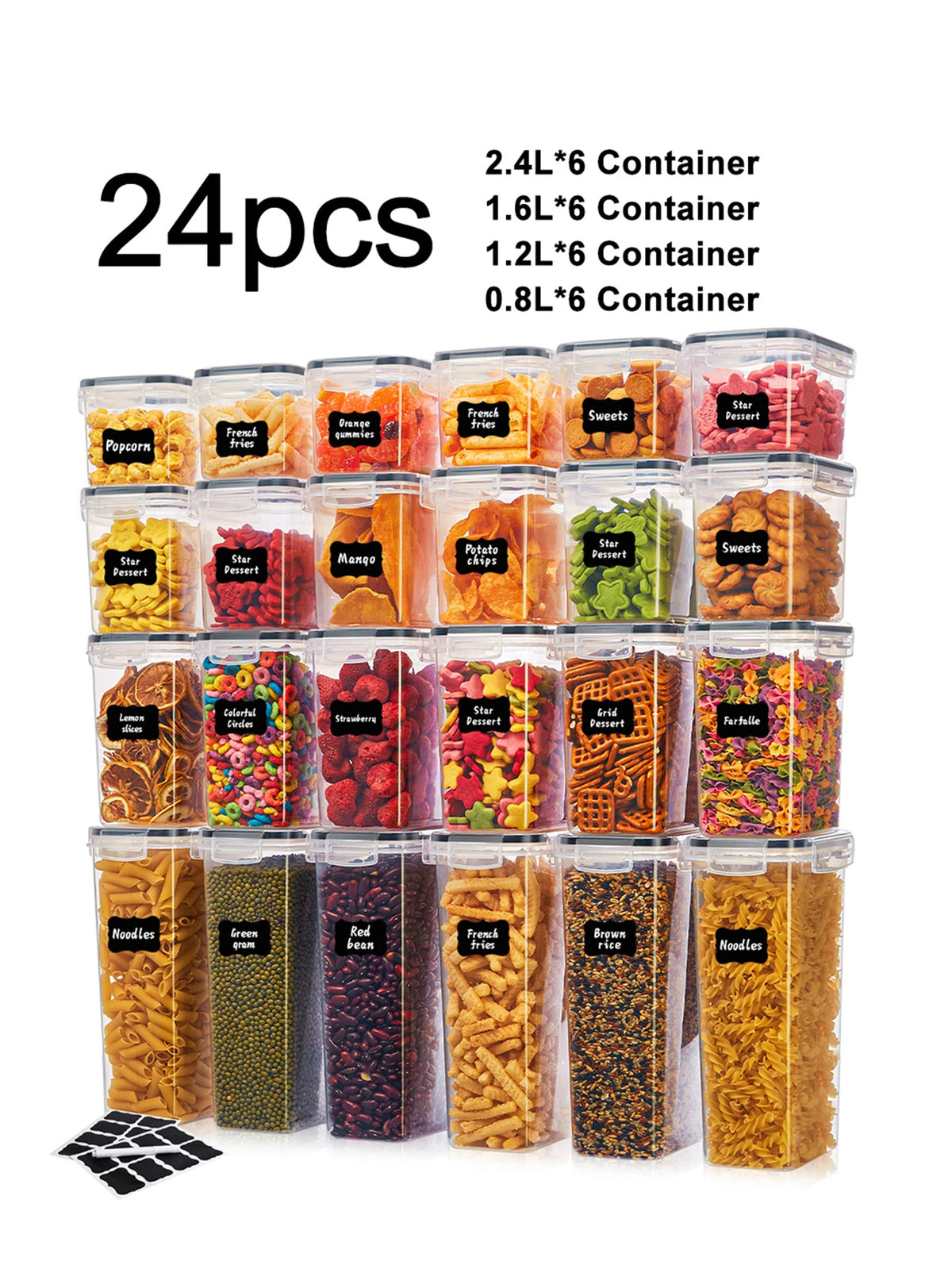 24PCS Airtight Food Storage Containers With Labels For Pantry