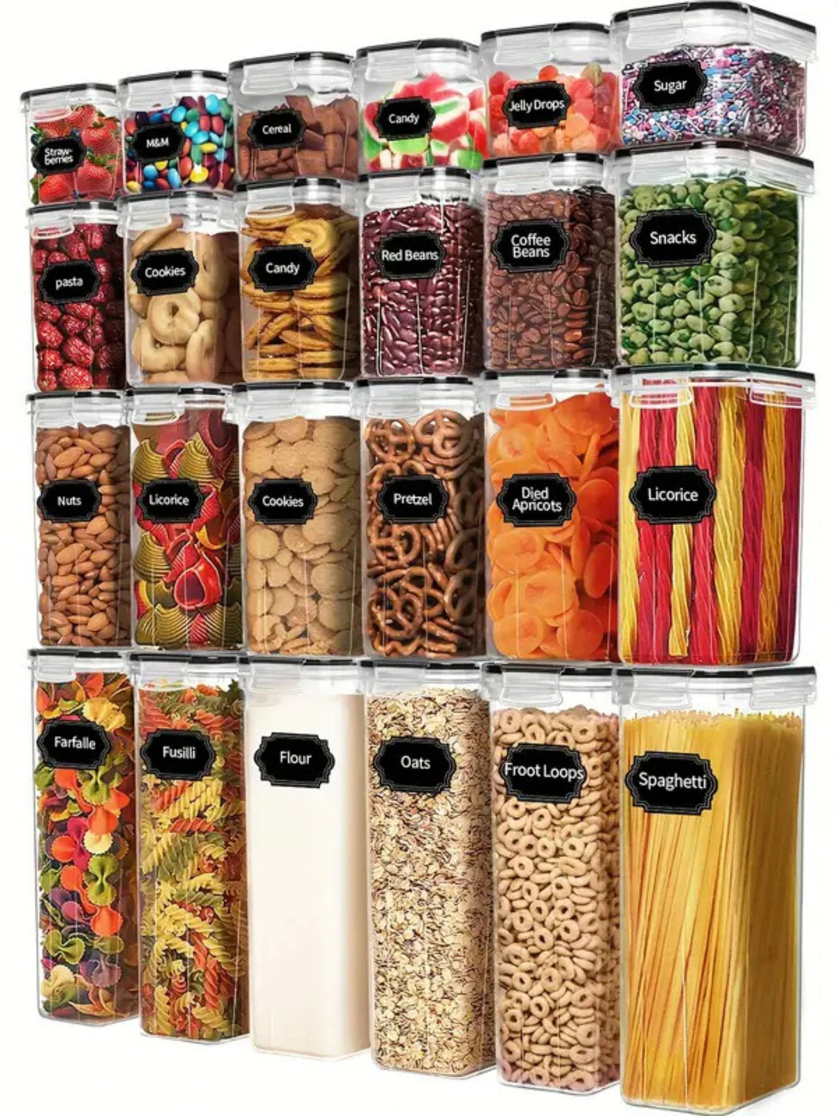 24PCS Airtight Food Storage Containers With Labels For Pantry