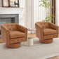 Swivel Barrel Accent Chair 360° Leather Lounge Armchair With Rivets, Curved Back Soft Cushion For Living Room Bedroom Office Use
