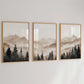 Abstract Forest Mountain Triptych Minimalist Neutral Landscape Wall