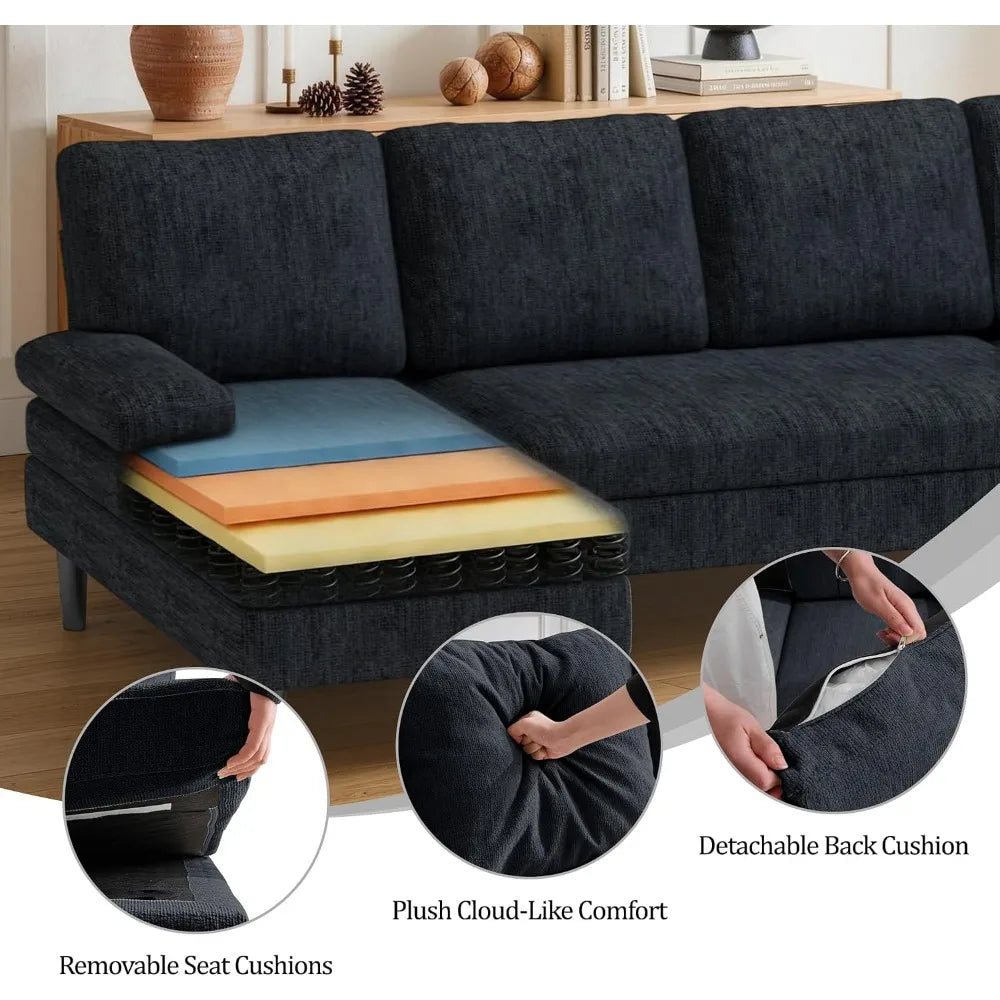 U-Shaped Sectional Couch, 101" Modular Sofa with Double Chaise, Chenille Fabric, Grey