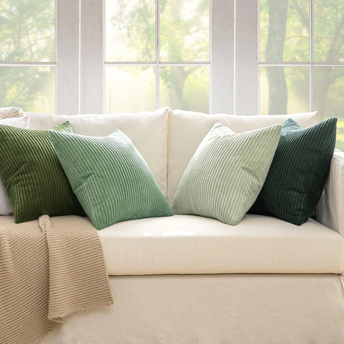 4PCS Boho Farmhouse Corduroy Throw Pillow Covers Set