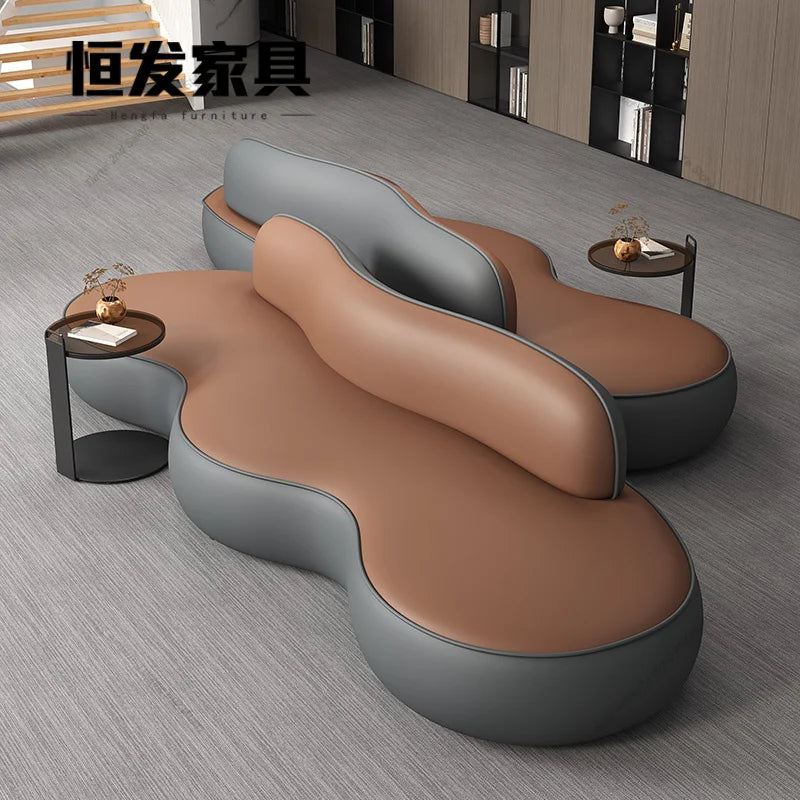 Nordic Company Negotiation Sofa Hotel Lobby Business Reception Meeting Rest Area Waiting PU Leather Sofa Office Furniture FYBS