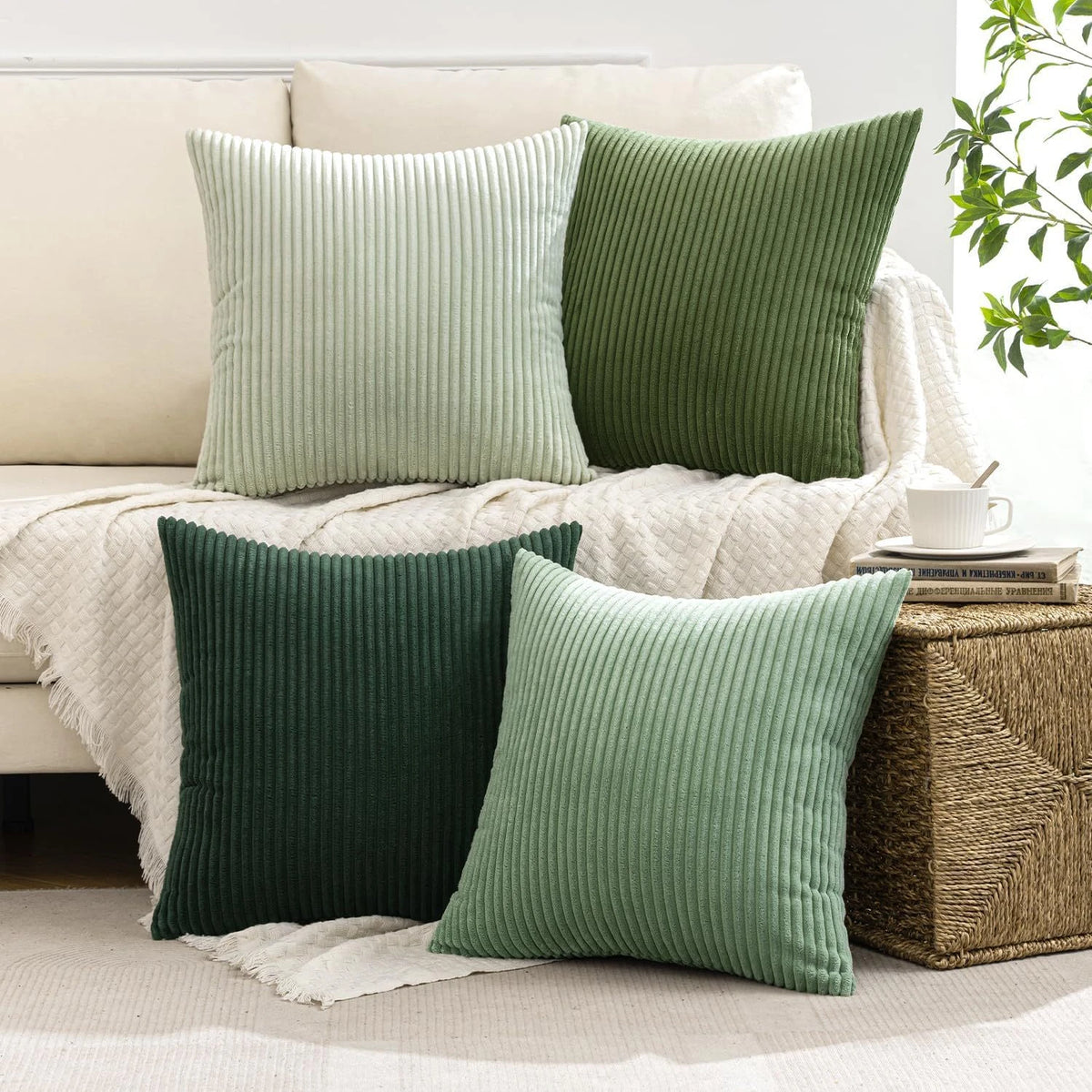 4PCS Boho Farmhouse Corduroy Throw Pillow Covers Set