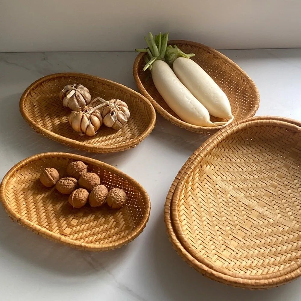 Oval Rattan Storage Basket Handmade Woven Fruit Bread