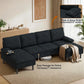 U-Shaped Sectional Couch, 101" Modular Sofa with Double Chaise, Chenille Fabric, Grey