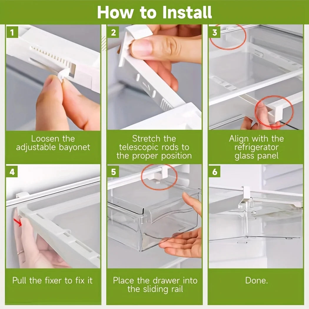 Adjustable Clear Plastic Fridge Drawer Organizer Pull Out