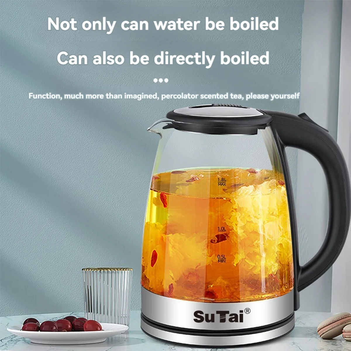 1.8L Electric Glass Kettle With LED Blue Light