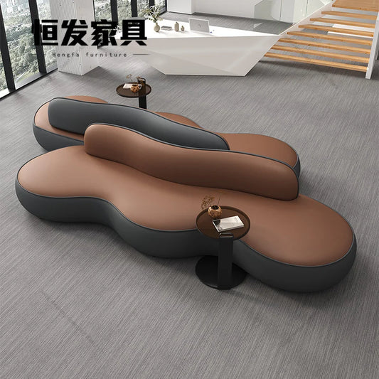 Nordic Company Negotiation Sofa Hotel Lobby Business Reception Meeting Rest Area Waiting PU Leather Sofa Office Furniture FYBS
