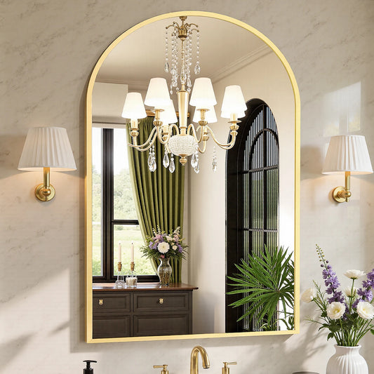 Large Gold Arched Bathroom Vanity Wall Mirror