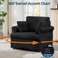 39-Inch 360 Swivel Accent Chair, Large Corduroy Barrel Armchair & 2 Pillows, Storage Pockets For Living Room Bedroom Home Office