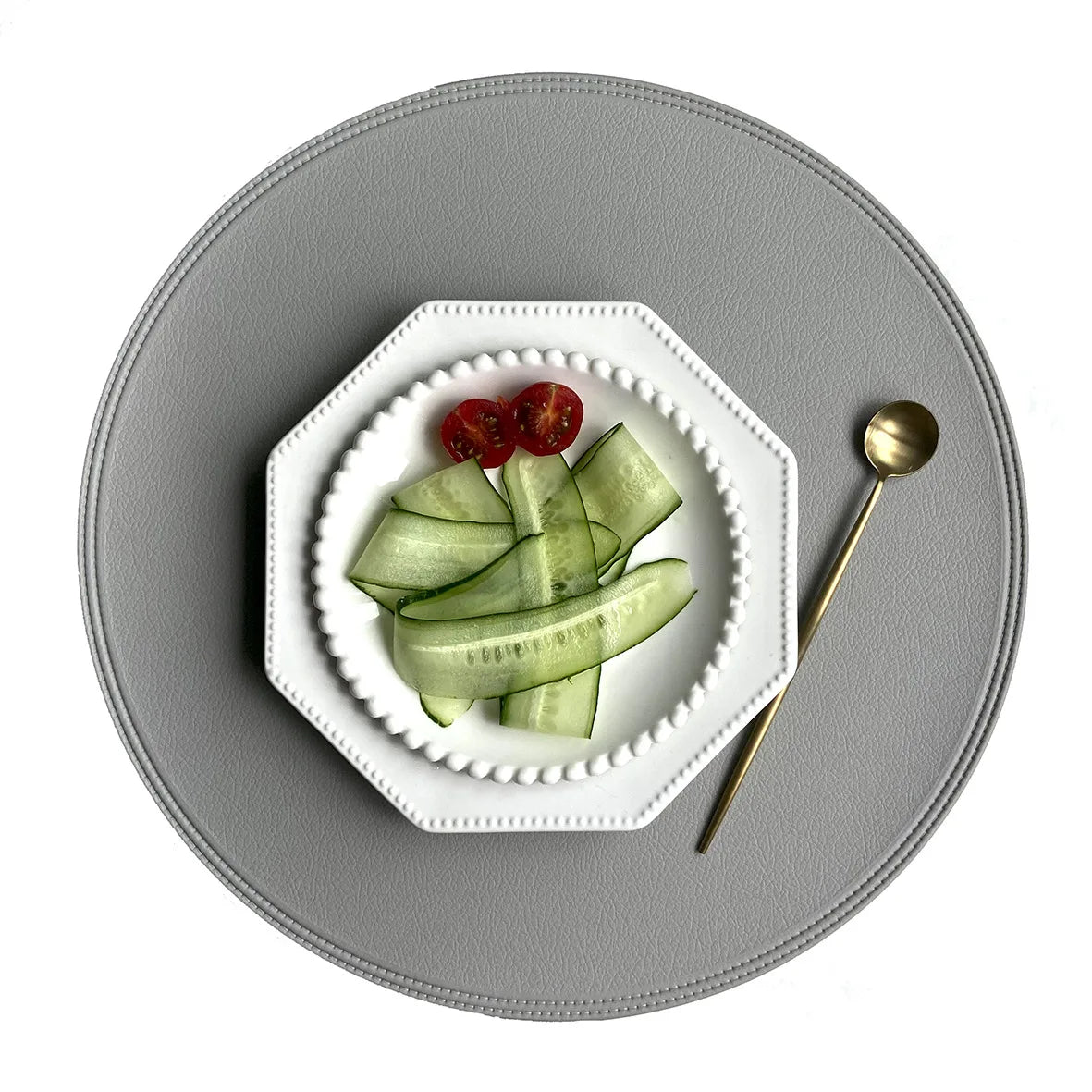Round Cream Faux Leather Washable Dining Table Placemats