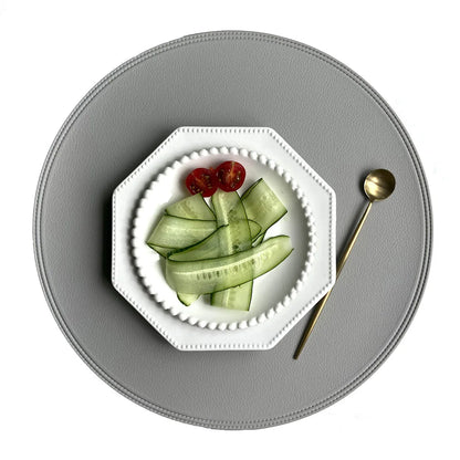 Round Cream Faux Leather Washable Dining Table Placemats