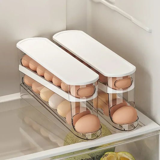 Bilayer Automatic Rolling Egg Holder Refrigerator Storage Organizer