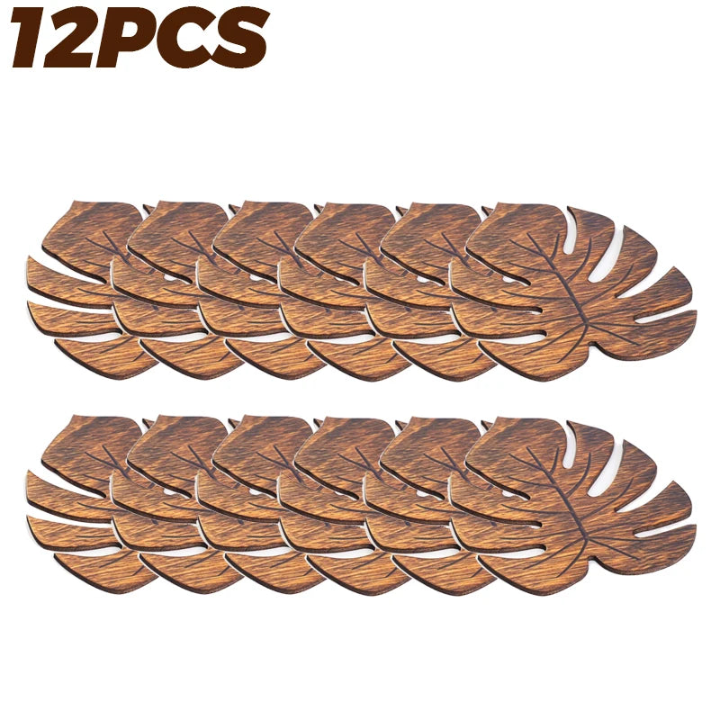 Wooden Monstera Leaf Coasters Heat Resistant Rustic Table