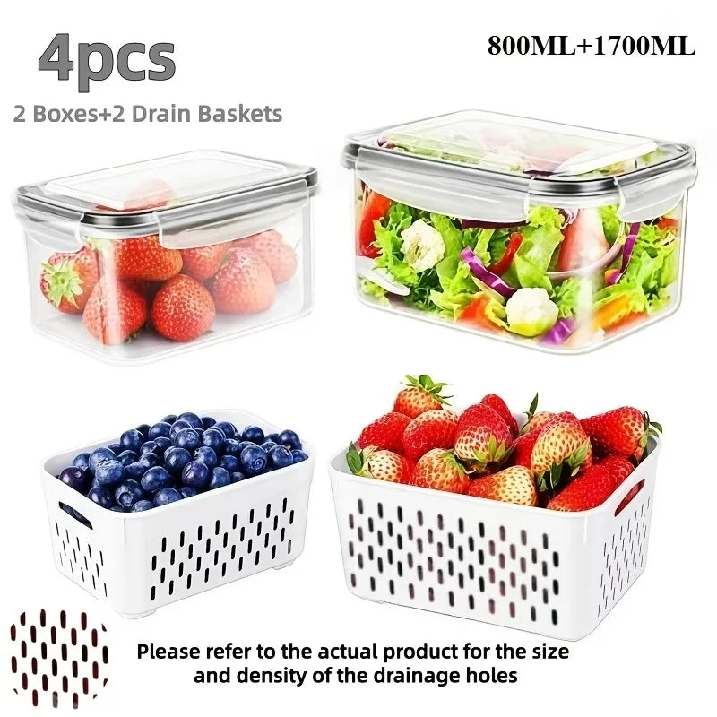 Fridge Food Storage Containers With Lids Strainer Set