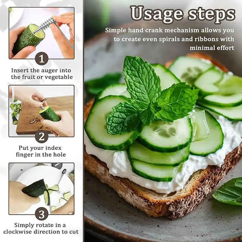 Manual Stainless Steel Spiral Vegetable Slicer Handheld Kitchen