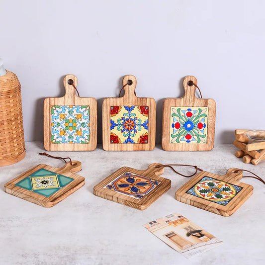 Vintage Wooden Flower Trivet Heat Resistant Dining Mat