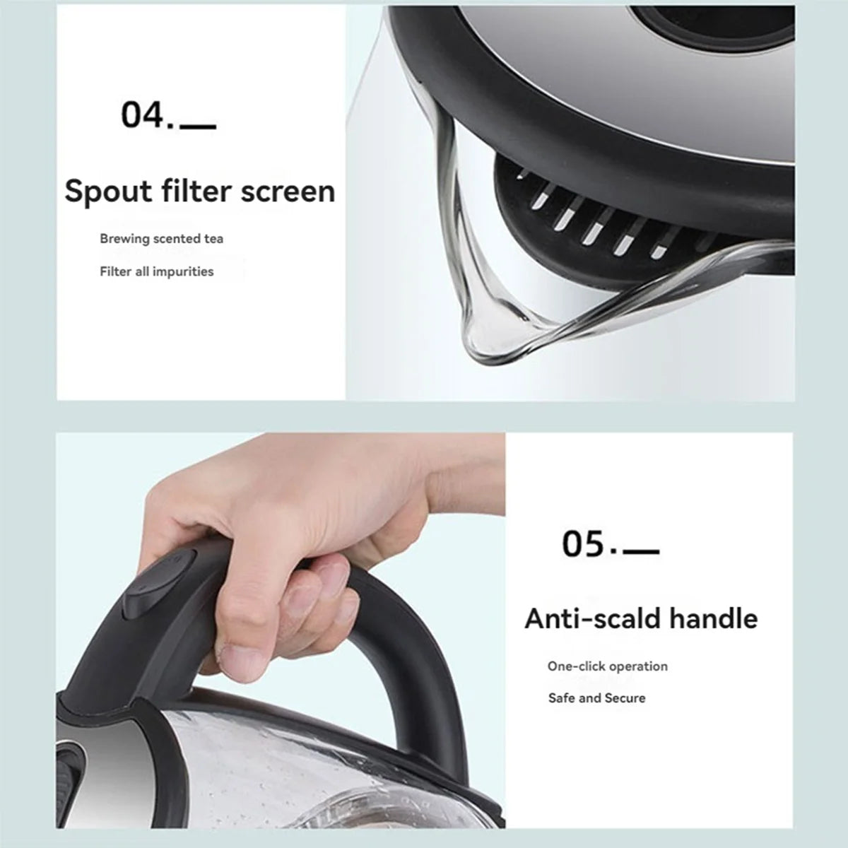 1.8L Electric Glass Kettle With LED Blue Light